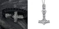 Bransoletka Asgard z paracordu Mjolnir - srebrny zestaw