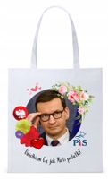 Mateusz Morawiecki Pis Torba Eco Biała Shopper Z Nadrukiem Ze Zdjęciem