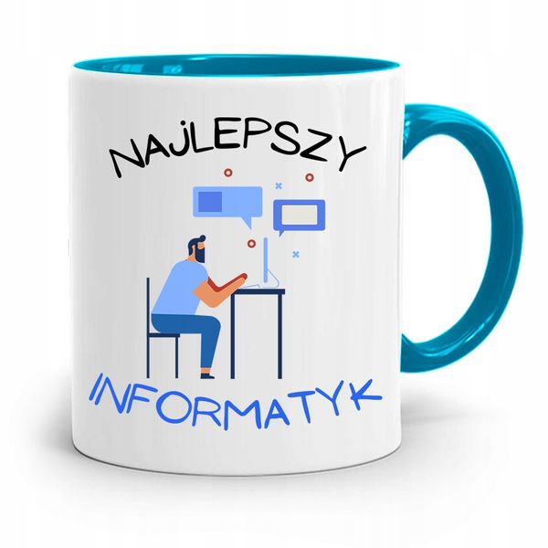 Kubek Błękitny Informatyka Najlepszy Informatyk Z Nadrukiem Ze Zdjęciem zdjęcie 1