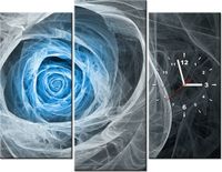 90CM 70 ZEGAR 3 ELEM BŁĘKITNA RÓŻA KTALNA SCIENNY DRUK