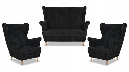 Zestaw wypoczynkowy uszak Bonito sofa fotele Family Meble czarny sztruks na Arena.pl
