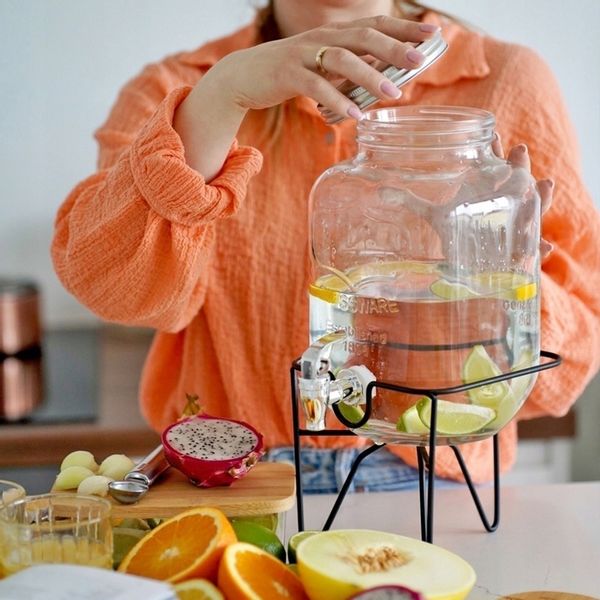 SZKLANY SŁOIK Z KRANIKIEM stojak na lemoniadę napoje soki piknik przyjęcie zdjęcie 4