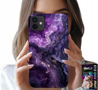 ETUI DO IPHONE 12 MINI - FIOLETOWY MARMUREK MODNE KOBIECE + SZKŁO