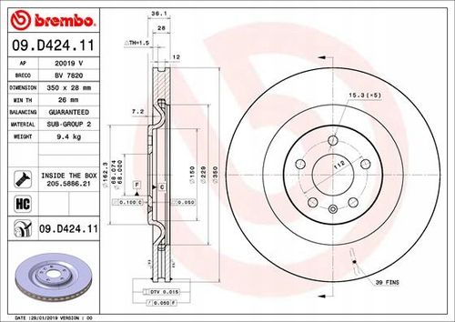 TARCZA HAM TYL 350X28 V BREMBO na Arena.pl
