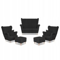 Zestaw uszak Rene Estella sofa fotele pufy Family Meble czarny sztruks