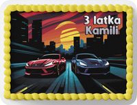 PROSTOKĄTNY OPŁATEK NA TORT A4 20x29CM - SAMOCHODY + IMIĘ