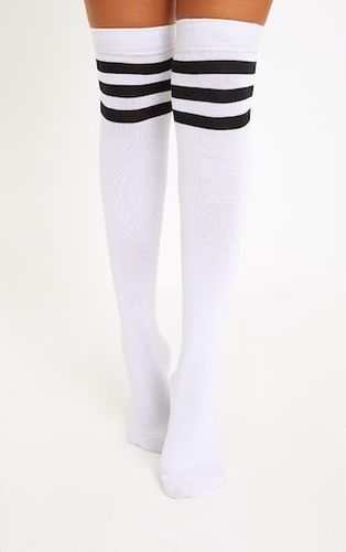 Zakolanówki bawełniane Intenso w paski BIAŁE PL na Arena.pl