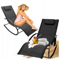 Leżak Bujany OGRODOWY 175cm 150kg Nowoczesny Fotel Leżanka Czarny