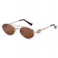 OKULARY OWALNE PRZECIWSŁONECZNE ZŁOTE Filtr Unisex UV400 + Etui