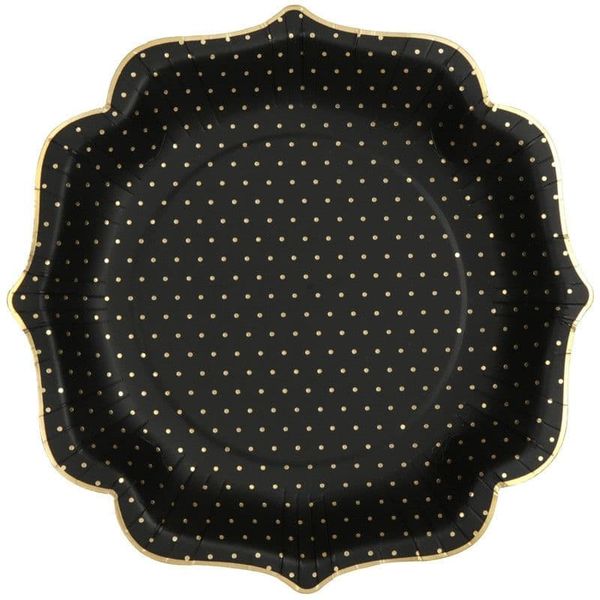 Talerzyki papierowe czarne w złote kropki, 10 szt. zdjęcie 1