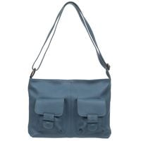 VERA PELLE torebka skórzana listonoszka duża z kieszeniami V648 c.jeansowa