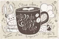 FOTOTAPETA kuchenna KAWA KUBEK KRÓLIK 260x180