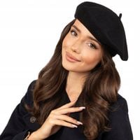 BERET damski FRANCUSKI wełniany CZARNY elegancki