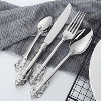 LUKSUSOWE Sztućce - GRAWEROWANE - Zestaw Obiadowy 24 Szt Srebrny 6 Osób 24 Szt