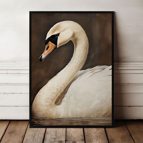 Plakat biały łabędź obraz 61x91 cm w czarnej ramie na Arena.pl