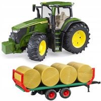 BRUDER Ciągnik Traktor John Deere 7R 350 Zielony + Przyczepa do Bali Słomy