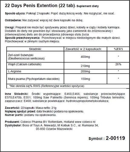 supl.diety 22 days penis extention (22 tab) na Arena.pl