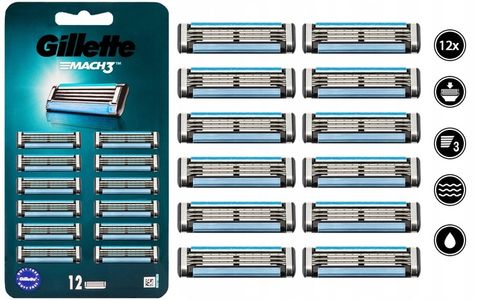 WKŁADY DO MASZYNKI GILLETTE MACH 3 NOŻE OSTRZA DO MASZYNKI MACH3 x12 na Arena.pl