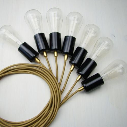 Lampa Wisząca Pająk 7 Czarna Połysk Ze Złotym Przewodem E27 na Arena.pl