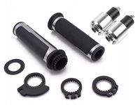 MANETKI MOTOCYKLOWE GUMA + ALUMINIUM CNC + CIĘŻARKI KIEROWNICY SREBRNE