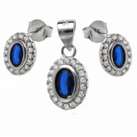 KLASYCZNY RODOWANY SREBRNY OWALNY KOMPLET MARKIZY SZAFIROWE CYRKONIE