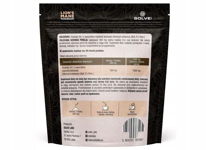 SolveLabs Lion's Mane 10:1 Soplówka Jeżowata 30g zdjęcie 2