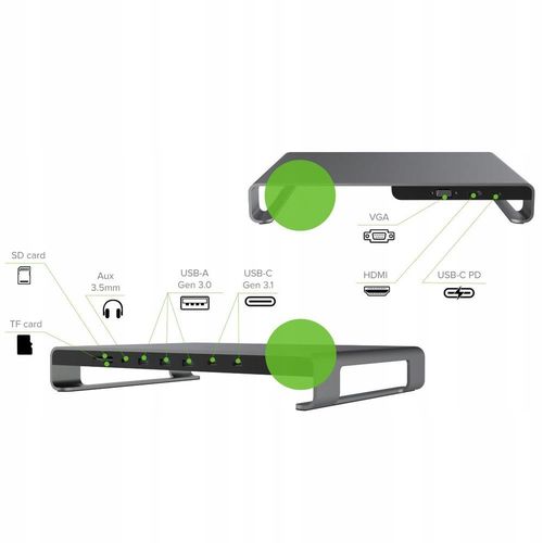 JCPAL HUB Podstawka 11w1 HDMI VGA 2x USB-C 3x USB czytnik microSD SD jack na Arena.pl