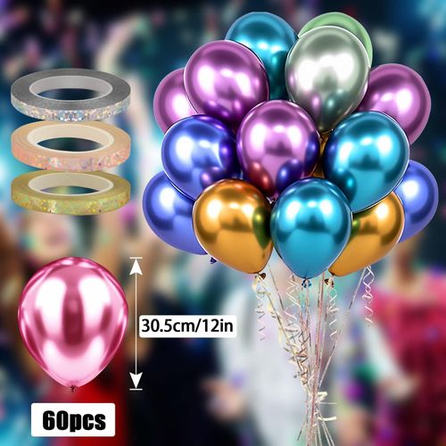 Balony lateksowe kolorowe zestaw 60 sztuk metaliczne 12 cali wstążki na Arena.pl