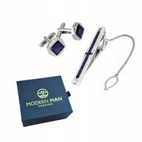 ZESTAW SREBNO NIEBIESKI SPINKA KRAWAT SPINKI DO MANKIETU MĘSKI PREZENT