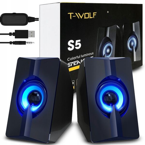 GŁOŚNIKI KOMPUTEROWE LED LAPTOP PC USB T-WOLF S5 zdjęcie 1