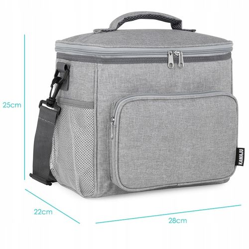 SOLIDNA TORBA TERMICZNA NA LUNCH PIKNIK 2 KOMORY + KIESZENIE PASEK SZARA na Arena.pl