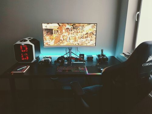 BIURKO GAMINGOWE KOMPUTEROWE CZARNE LED RGB STABILNE Z REGULACJĄ na Arena.pl