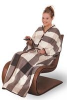 Ponczo kocobluza koc polarowy zapinany narzutka kołdra pled w kratę 2w1