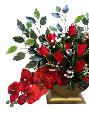 KOMPOZYCJA CMENTARZ STROIK GRÓB BUKIET SZTUCZNY WIĄZANKA SERCE RÓŻE STANPOL na Arena.pl