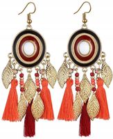 Złote Kolczyki Wiszące Frędzle Chwost Boho Vintage  B14_Różowe