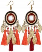 Złote Kolczyki Wiszące Frędzle Chwost Boho Vintage  B14_Różowe