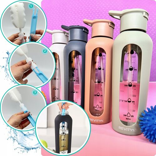 SZKLANA BUTELKA NA WODĘ BIDON SHAKER Z MIARKĄ I DZIUBKIEM SILIKONOWE ETUI na Arena.pl