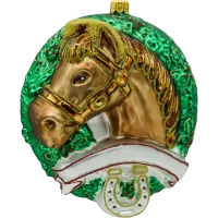 Bombka choinkowa szklana: Koń w świątecznym wieńcu