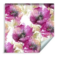 Tapeta Ozdobna Maki Malowane Akwarelą Kwiaty Liście Rośliny