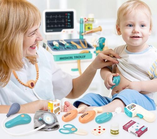 Zestaw Lekarski dla Dzieci Wózek Stacja Doktora Zabawa w Lekarza Stetoskop na Arena.pl