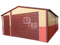 Garaż Blaszany 4,5x5 Brama - drzwi - Brąz + Cegła + Piasek TKD122