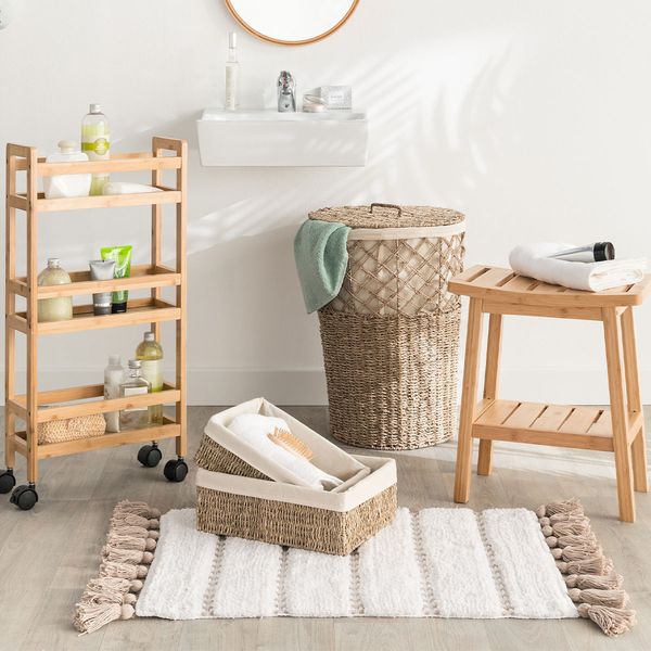 Stołek Bambusowy z półką czarny zdjęcie 2