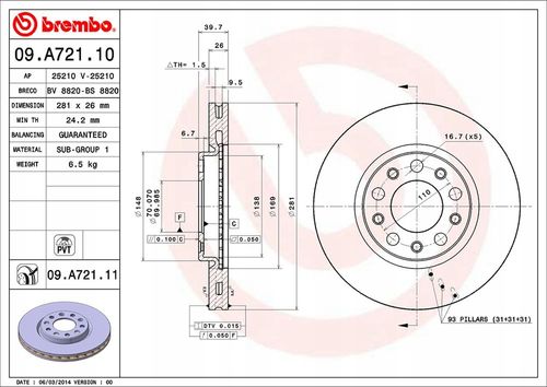 TARCZA HAM PRZOD 281X26 V BREMBO na Arena.pl