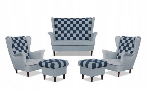 Zestaw uszak CAROL DUO sofa fotele pufy szaro - granatowy na Arena.pl