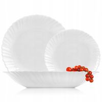 SERWIS OBIADOWY ZESTAW TALERZY BIAŁY NA 6 OSÓB AGNES SZKŁO 18 ELEM