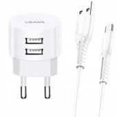 Ładowarka zasilacz sieć kątowy USAMS T20 2xUSB 2.1A FAST kabel microUSB 1m