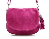 VERA PELLE torebka zamszowa listonoszka chlebak z paskiem V225 fuksja