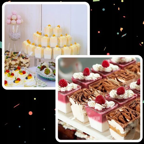 KUBEK PUCHARKI NA PRZEKĄSKI DESERY 200ML 50SZT POJEMNIK NA DESER KWADRATOWY na Arena.pl