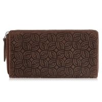 portfel damski skórzany brązowy w geometryczny wzór rfid