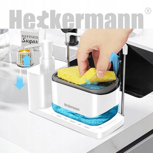 DOZOWNIK NA PŁYN DO MYCIA NACZYŃ MYDŁA POJEMNIK + GĄBKA ORGANIZER DO KUCHNI na Arena.pl